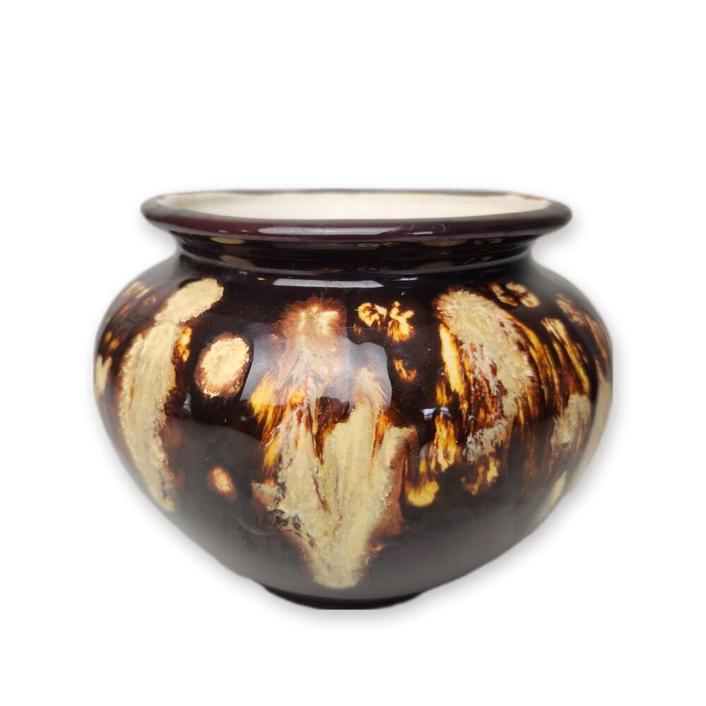 Vintage Drip Glaze Brown Planter Vase Pottery Decor